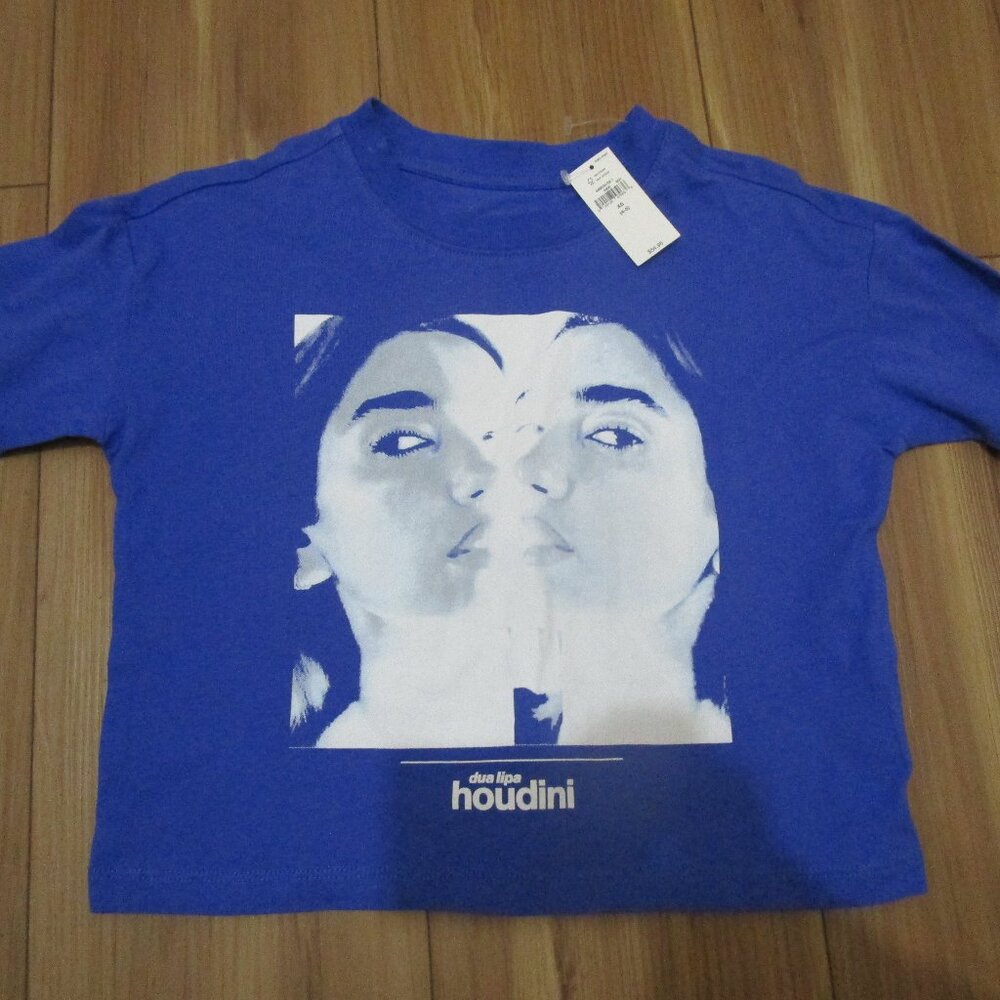 Gap NWT Blue Dua Lipa Houdini Oversized Boxy long sleeve T-Shirt size XS (4-5)